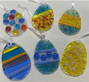 fused glass colorful egg shapes suncatchers