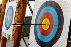 archery arrow in center of bullseye