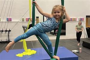 Young girl posing on aerial silks