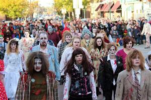 crowd of people dressed as zombies