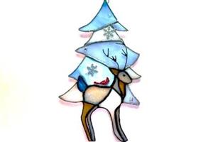 Stained Glass Deer and Tree