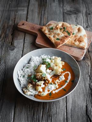 Indian curry dish and naan